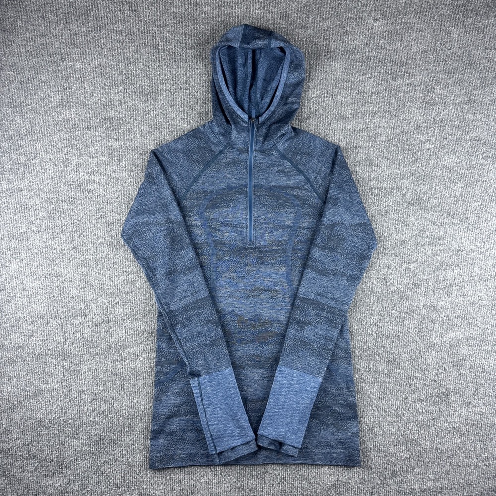 Lululemon Swiftly Speed Hooded Womens 6 Blue Camo 1/2 Zip Running Long‎ Sleeve